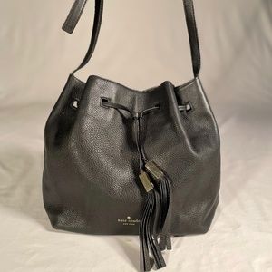 Black Leather Bucket Cooper Drawstring Kate Spade Bag